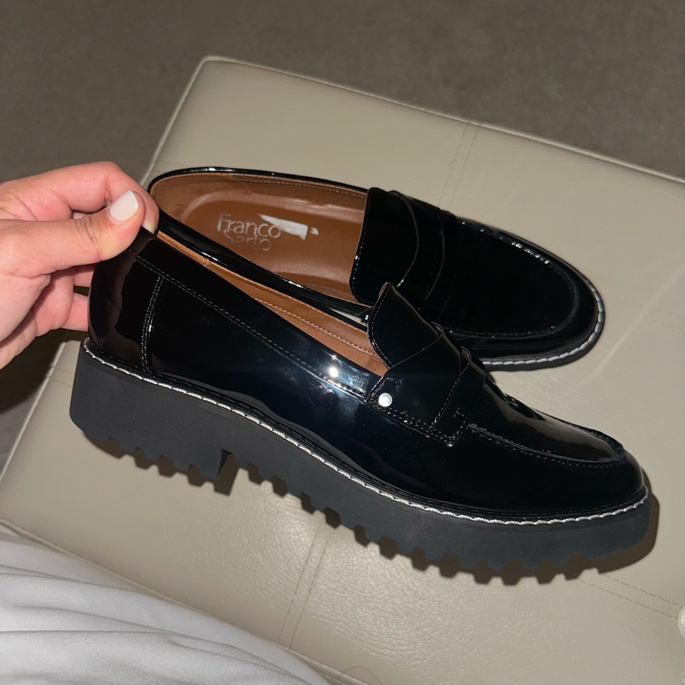 Franco Sarto Black Chunky Platform Loafers